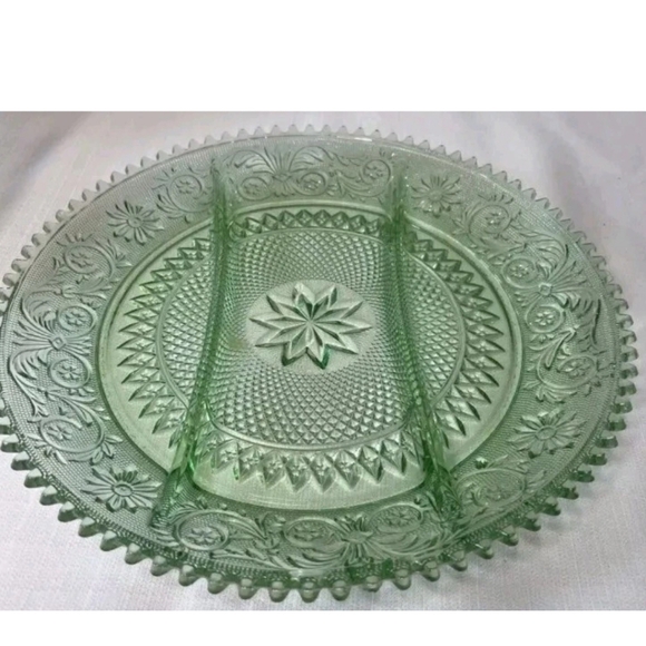 INDIANA GLASS for TIARA Divided Glass Relish Tray Dish - CHANTILLY GREEN 12 Inch - Picture 2 of 5